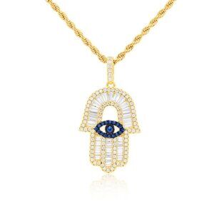 Women's 14k Iced Out Hamsa Pendant / Women's Jewelry / Evil